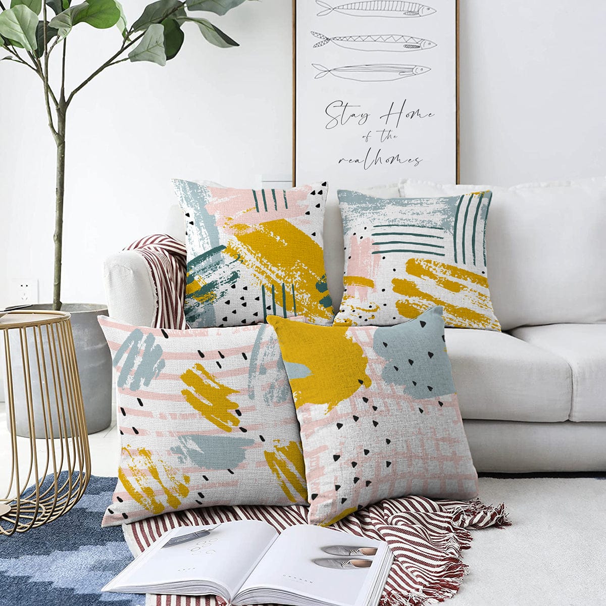 Set di 4 federe per cuscini decorativi Ece RKYK192 Multicolore, 43 x 43 cm