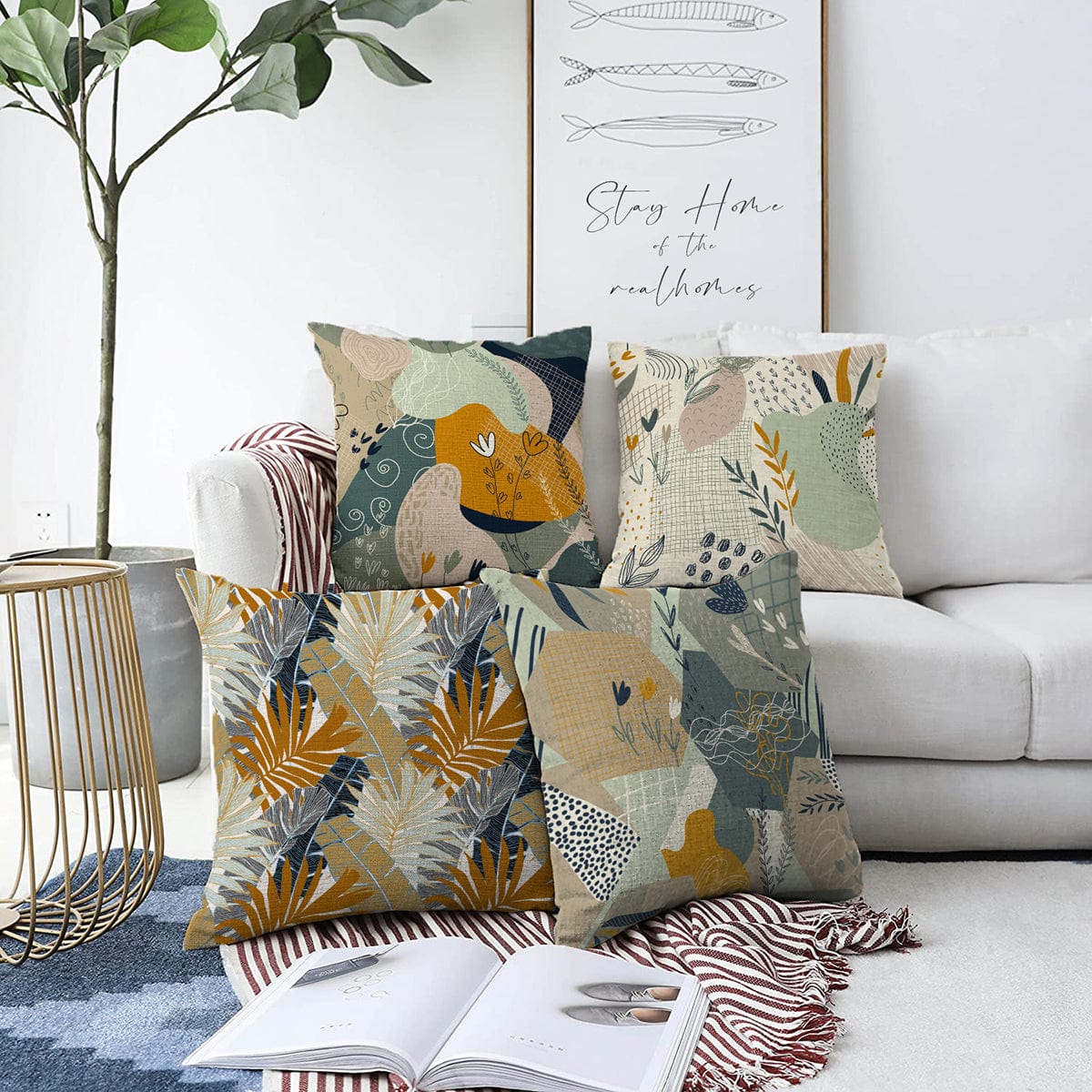 Set di 4 federe per cuscini decorativi Ece RKYK194 Multicolore, 43 x 43 cm