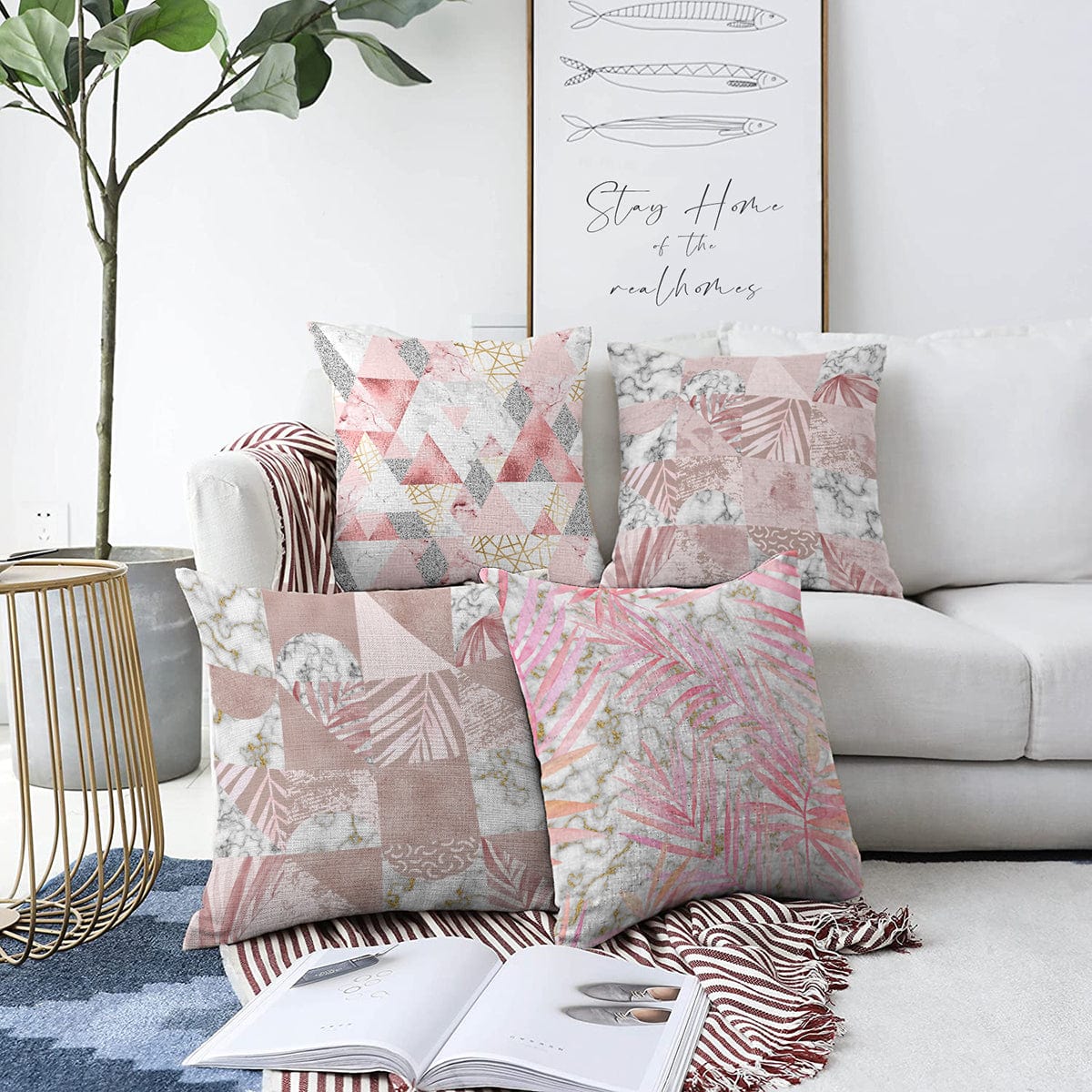 Set di 4 federe per cuscini decorativi Ece RKYK198 Multicolore, 43 x 43 cm