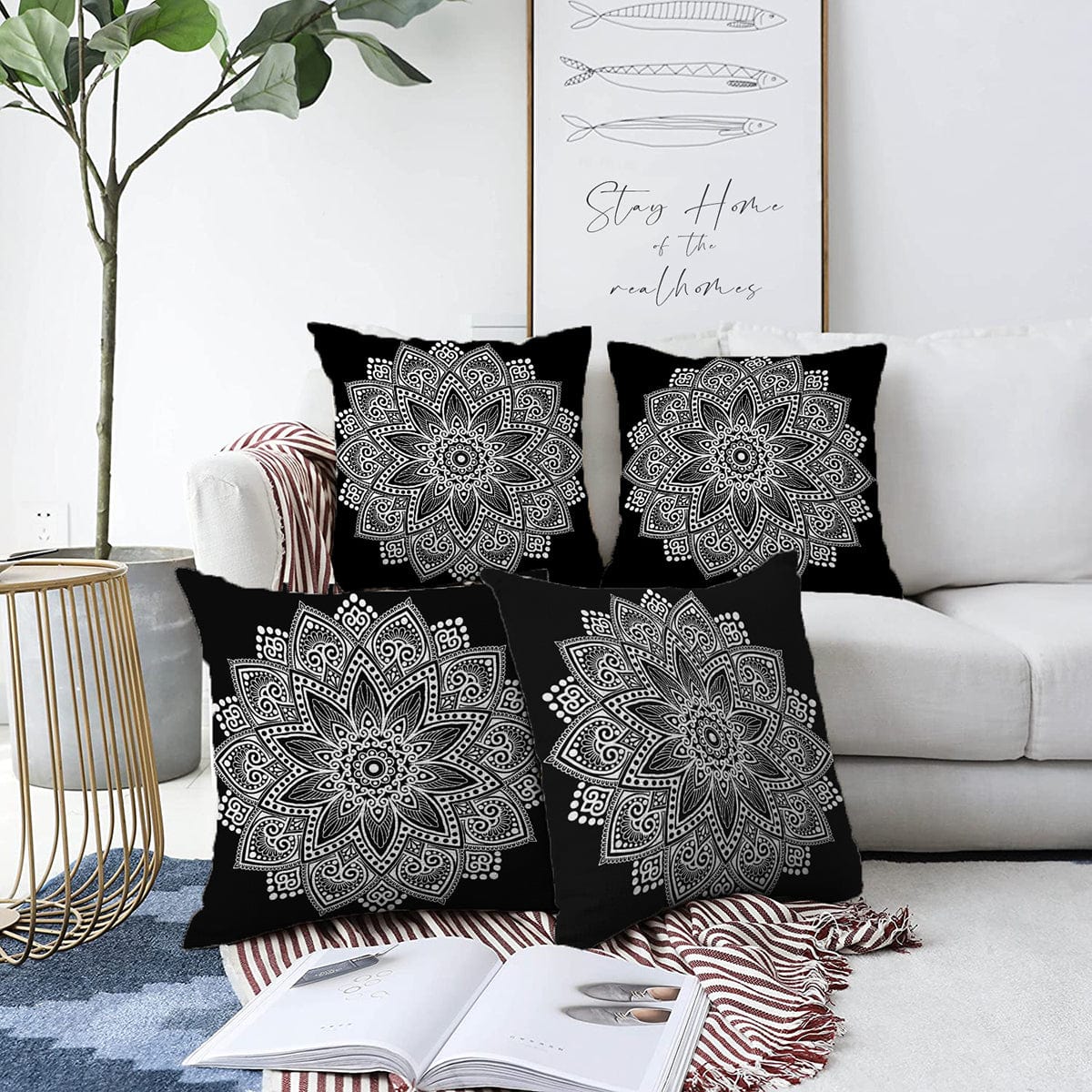 Set di 4 federe per cuscini decorativi Elif RKYK182 Multicolore, 43 x 43 cm
