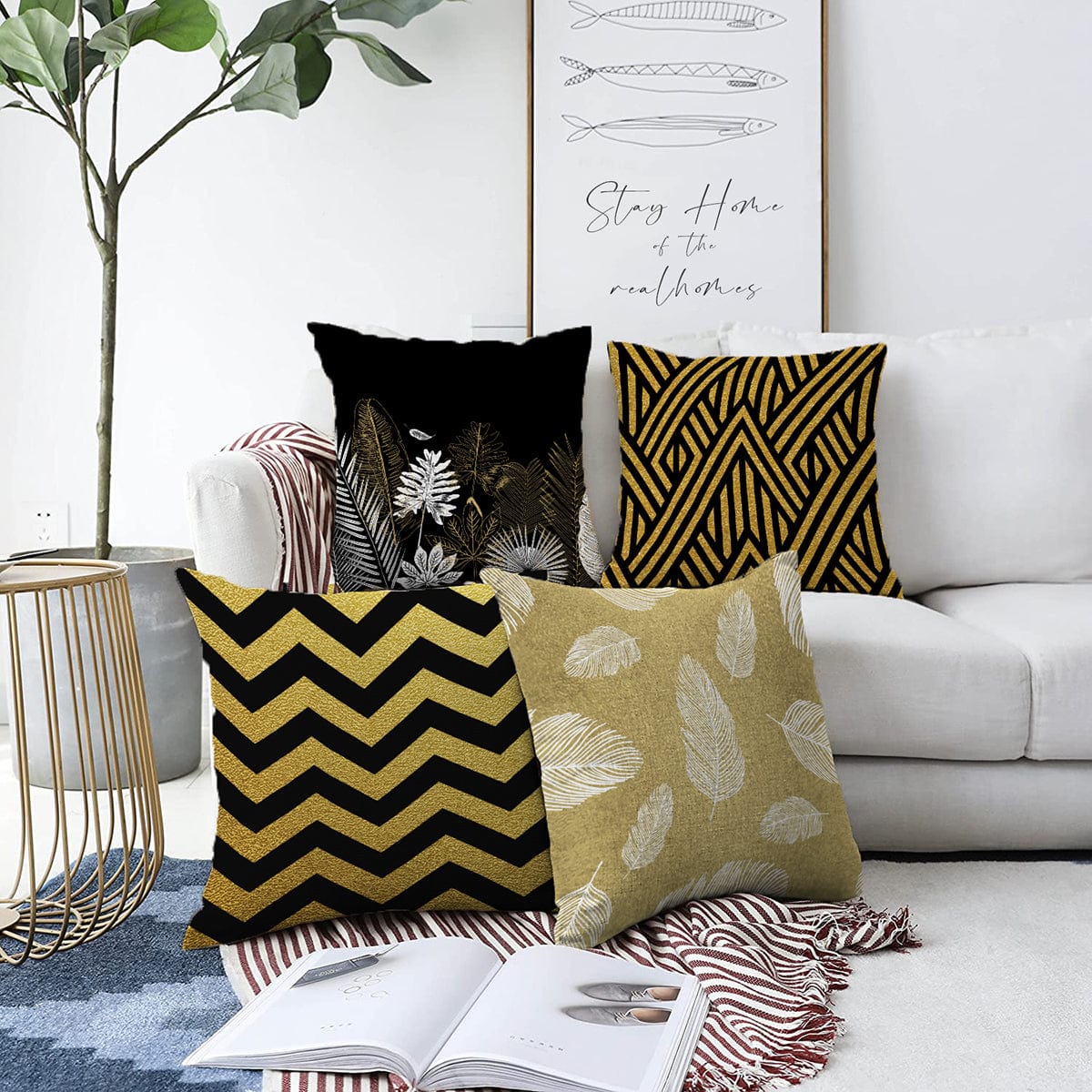 Set di 4 federe per cuscini decorativi Emir RKYK359 Multicolore, 43 x 43 cm