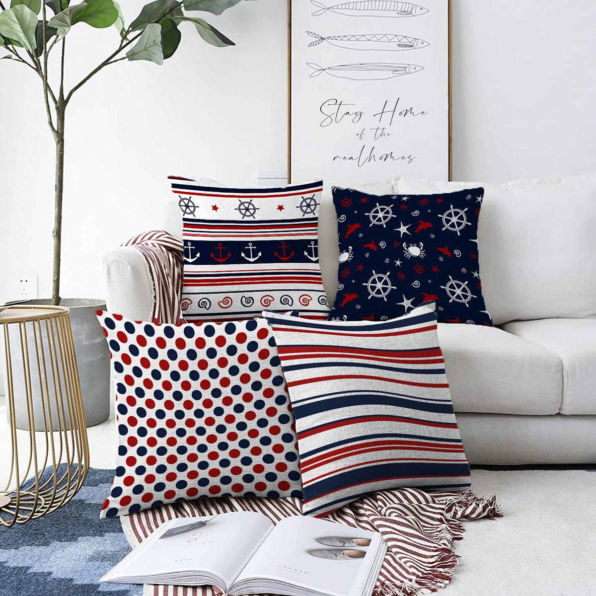 Set di 4 federe per cuscini decorativi Esme RKYK250 Multicolore, 43 x 43 cm