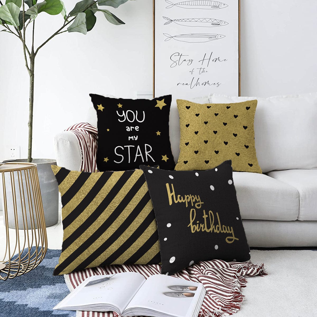 Set di 4 federe per cuscini decorativi Esme RKYK255 Multicolore, 43 x 43 cm
