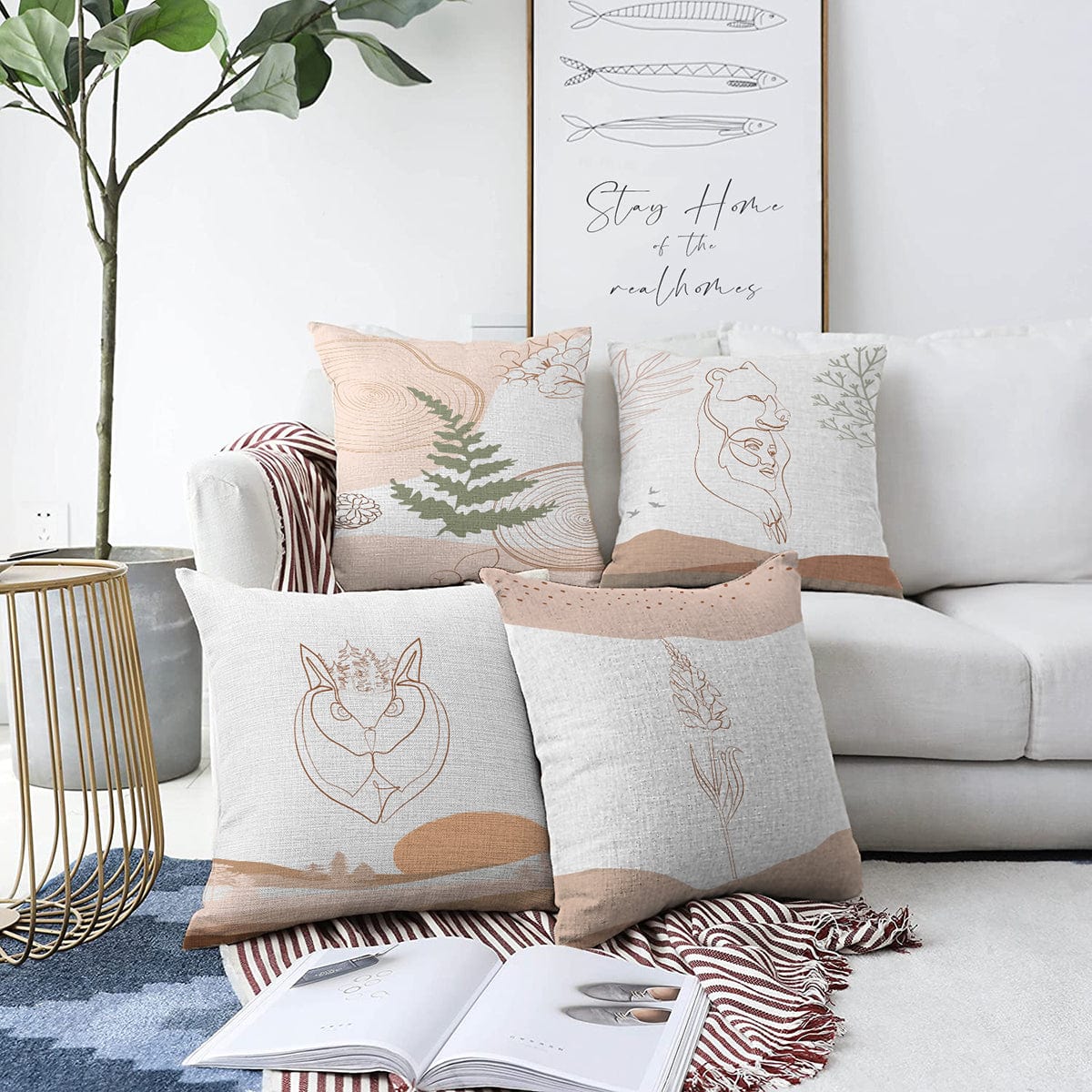 Set di 4 federe per cuscini decorativi Ferhat RKYK312 Multicolore, 43 x 43 cm