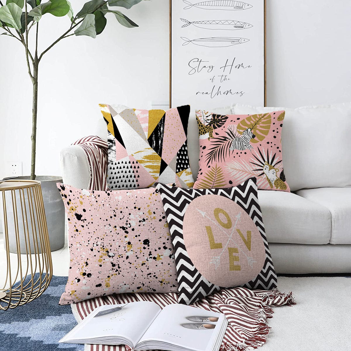 Set di 4 federe per cuscini decorativi Gulgun RKYK365 Multicolore, 43 x 43 cm