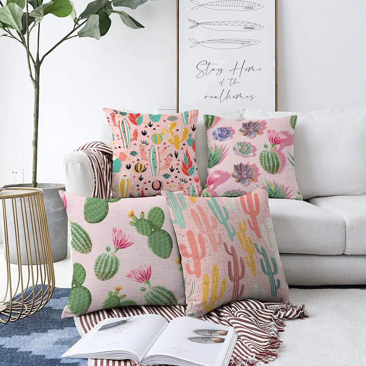 Set di 4 federe per cuscini decorativi Guven RKYK430 Multicolore, 43 x 43 cm