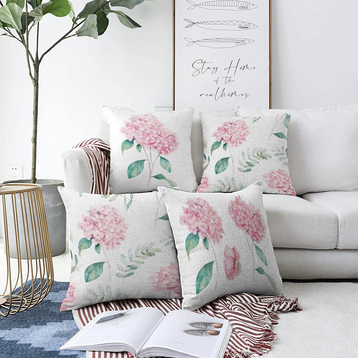 Set di 4 federe per cuscini decorativi Guven RKYK432 Multicolore, 43 x 43 cm