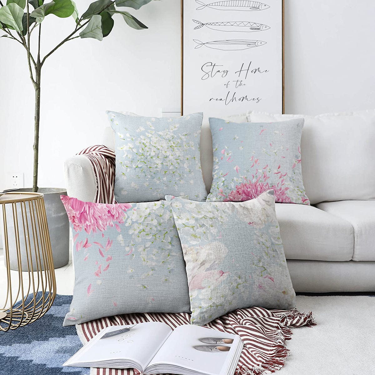 Set di 4 federe per cuscini decorativi Guven RKYK433 Multicolore, 43 x 43 cm