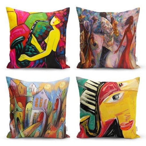 Set di 4 federe per cuscini decorativi Hatice RKYK34 Multicolore, 43 x 43 cm