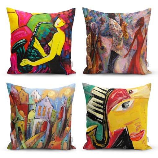 Set di 4 federe per cuscini decorativi Hatice RKYK34 Multicolore, 43 x 43 cm