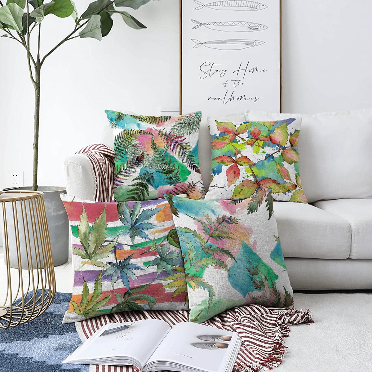 Set di 4 federe per cuscini decorativi Kader RKYK391 Multicolore, 43 x 43 cm