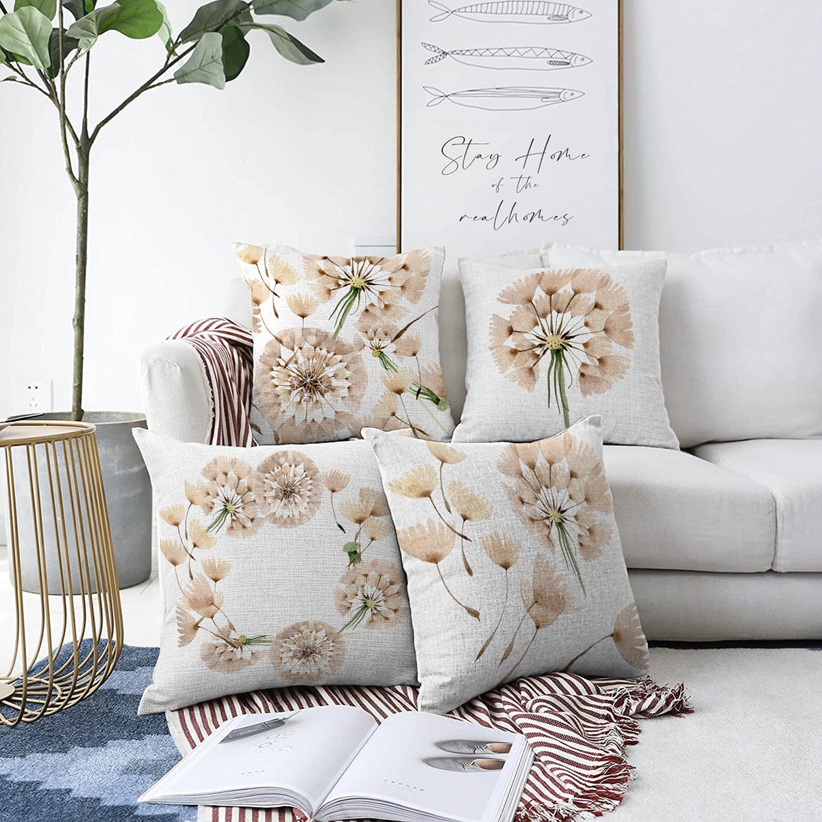 Set di 4 federe per cuscini decorativi Kader RKYK393 Multicolore, 43 x 43 cm