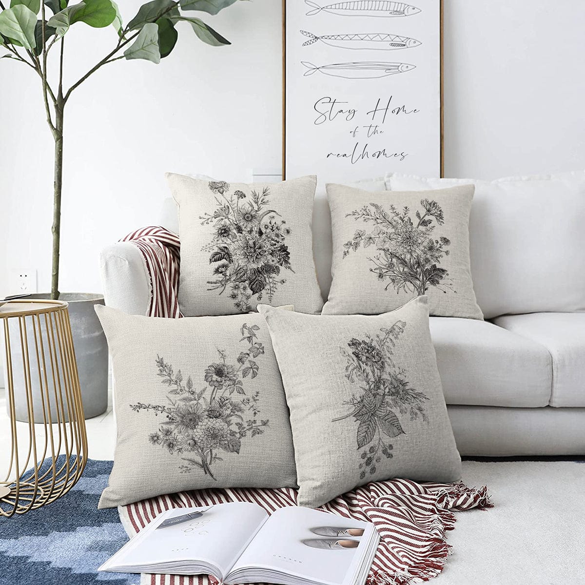 Set di 4 federe per cuscini decorativi Kader RKYK396 Multicolore, 43 x 43 cm