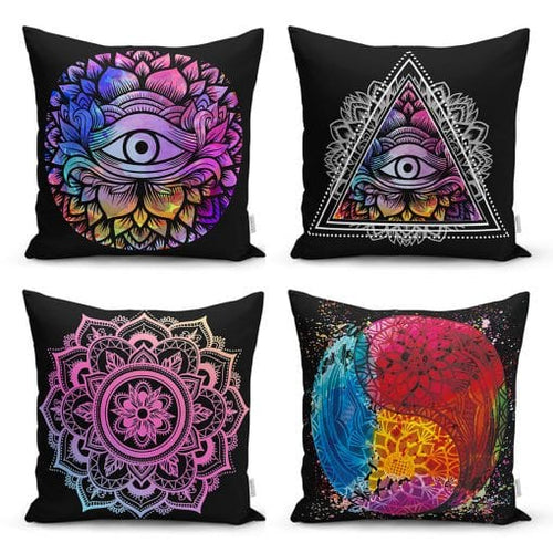 Set di 4 federe per cuscini decorativi Leyla RKYK32 Multicolore, 43 x 43 cm