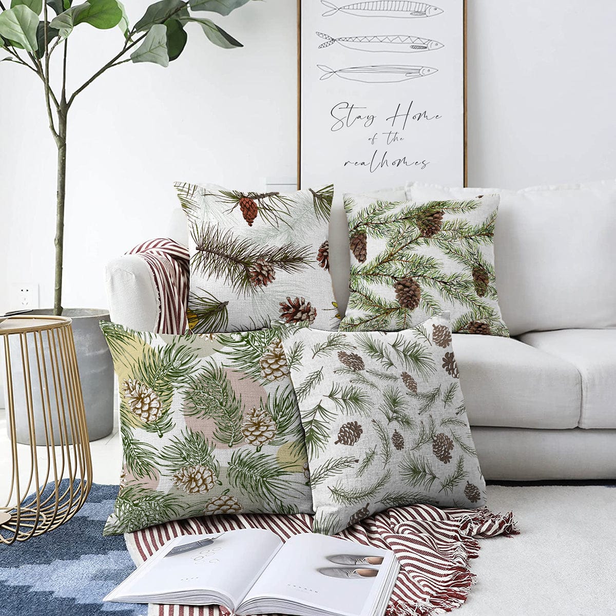 Set di 4 federe per cuscini decorativi Melike RKYK373 Multicolore, 43 x 43 cm