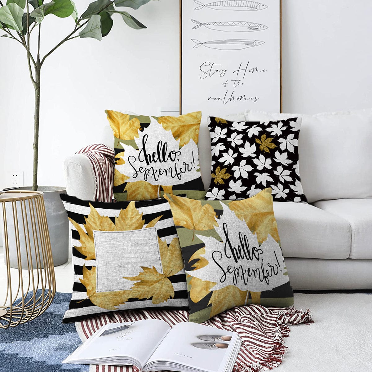 Set di 4 federe per cuscini decorativi Melike RKYK374 Multicolore, 43 x 43 cm