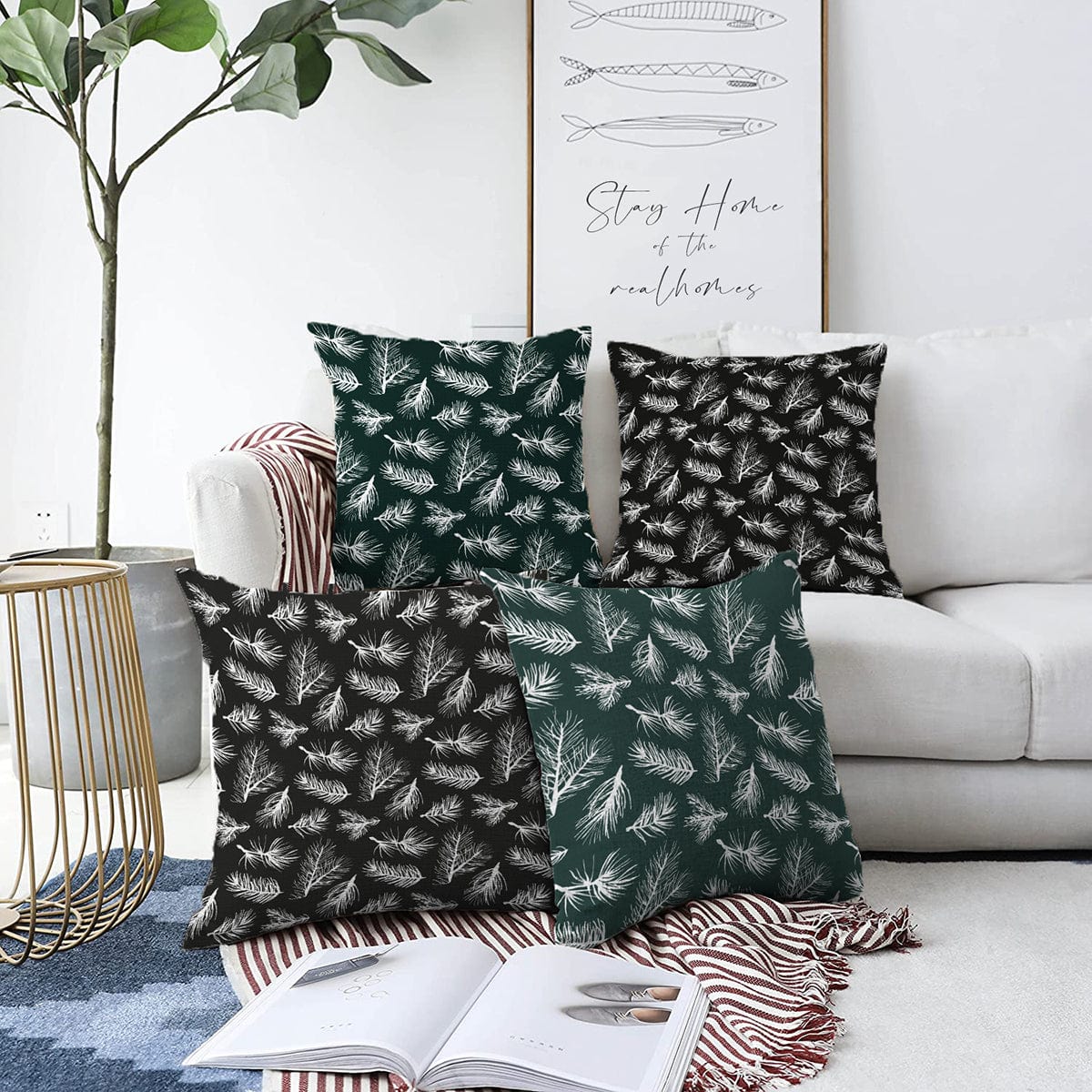 Set di 4 federe per cuscini decorativi Melike RKYK377 Multicolore, 43 x 43 cm