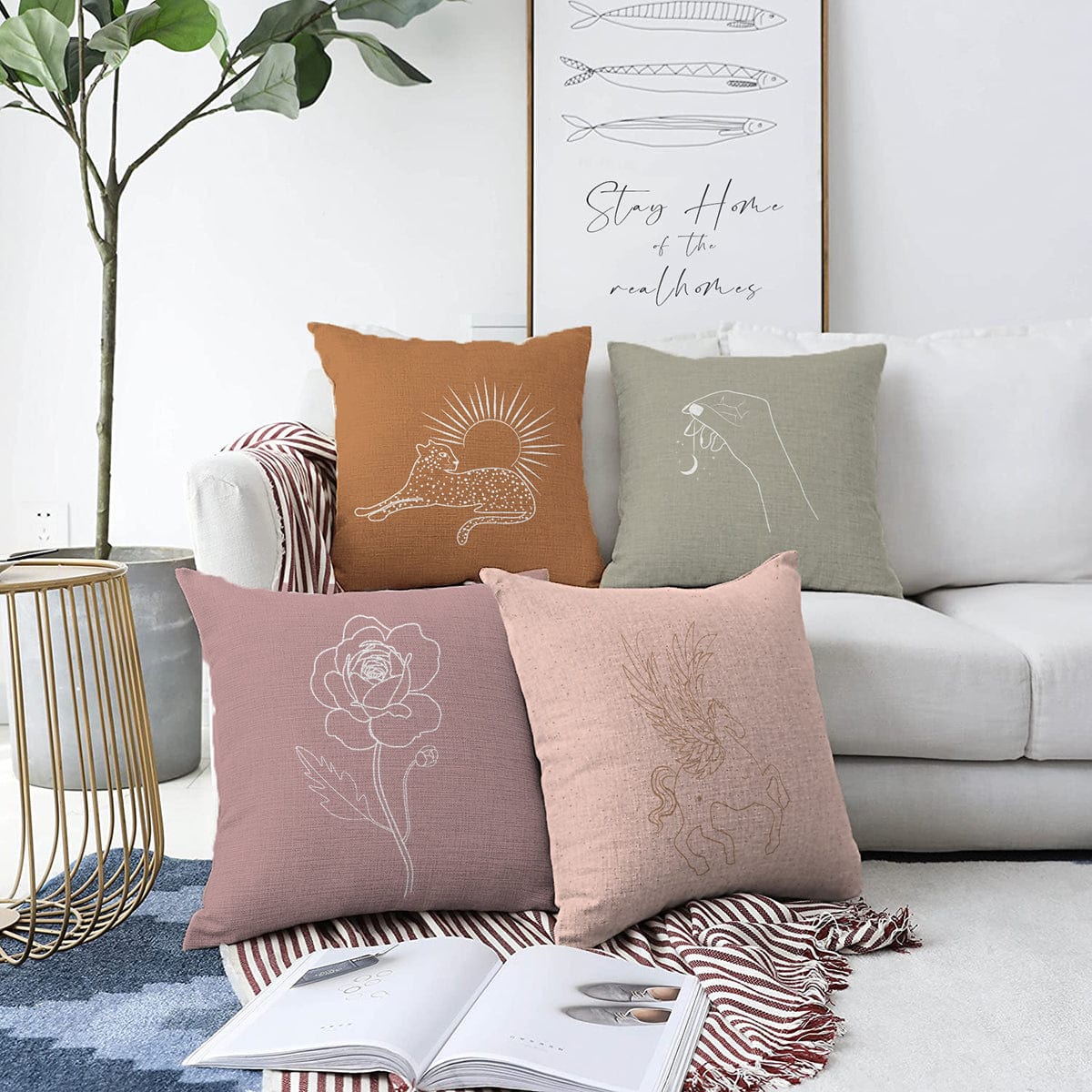 Set di 4 federe per cuscini decorativi Mete RKYK420 Multicolore, 43 x 43 cm