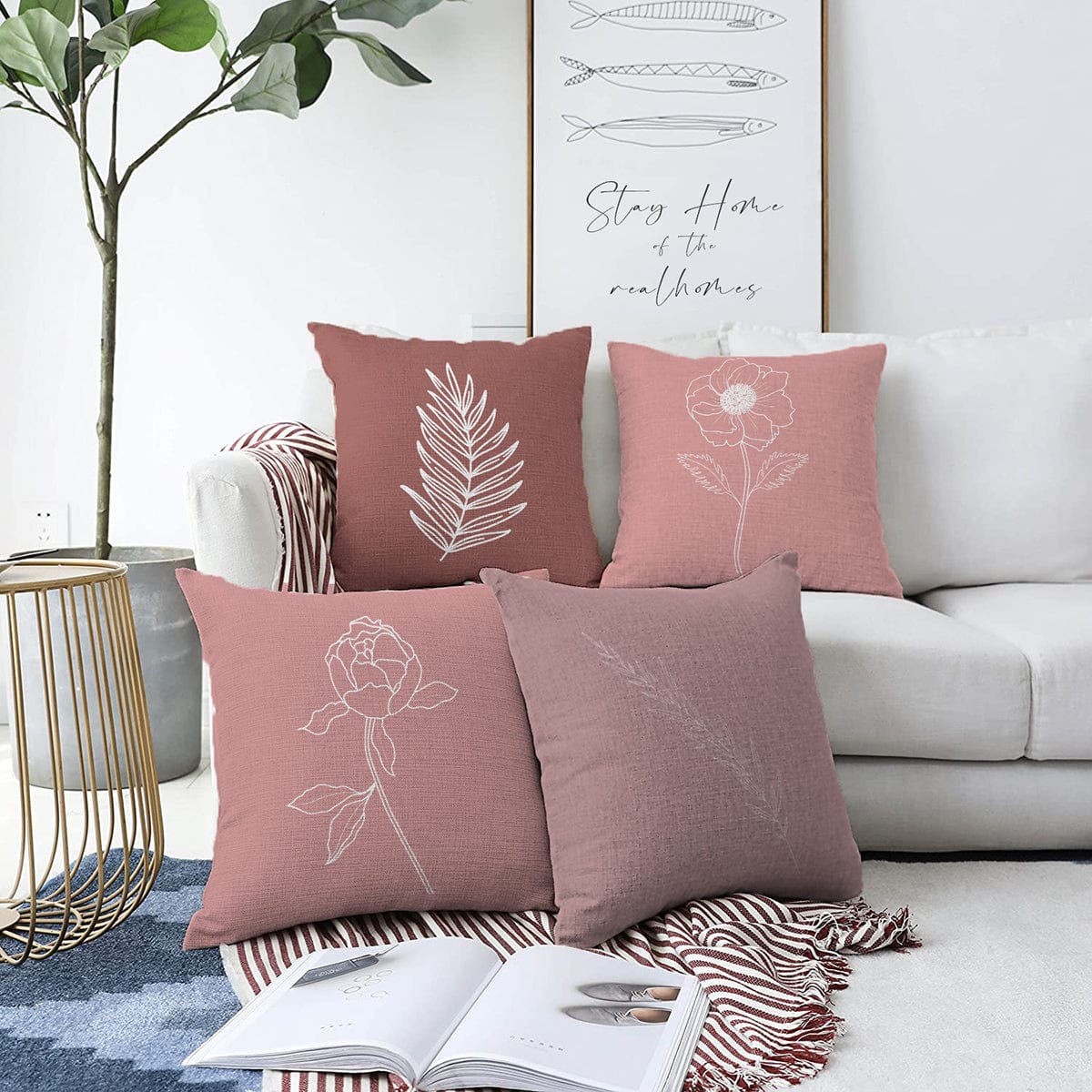 Set di 4 federe per cuscini decorativi Mete RKYK421 Multicolore, 43 x 43 cm