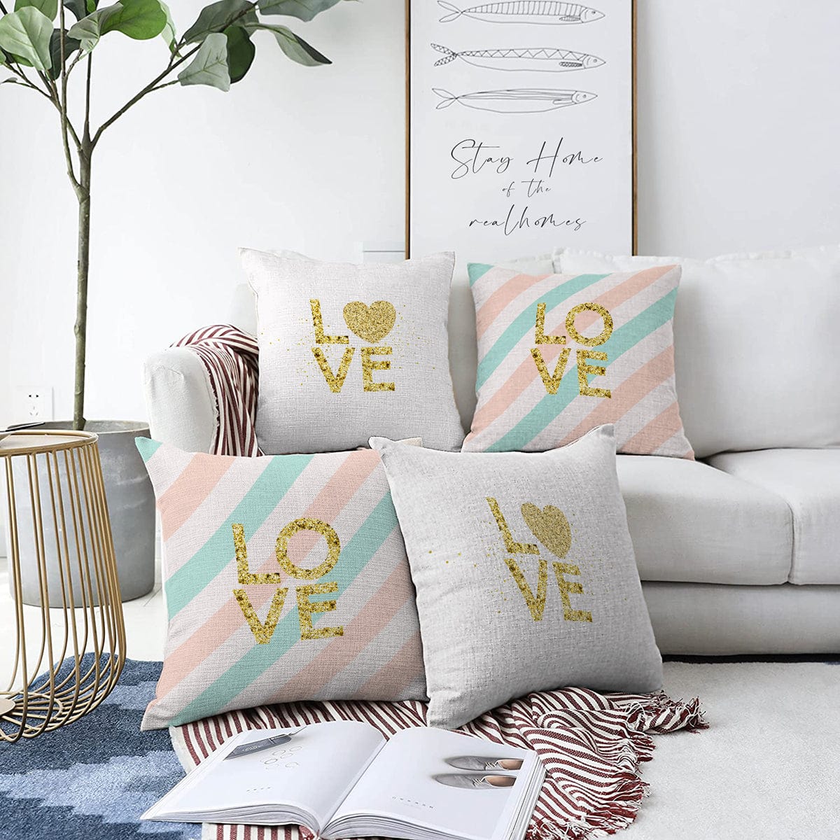 Set di 4 federe per cuscini decorativi Mete RKYK424 Multicolore, 43 x 43 cm