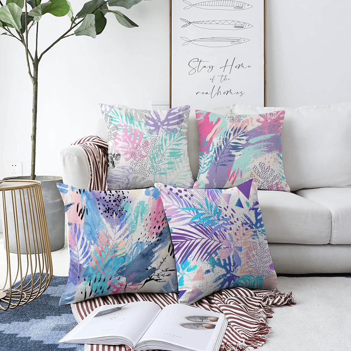 Set di 4 federe per cuscini decorativi Omer RKYK188 Multicolore, 43 x 43 cm