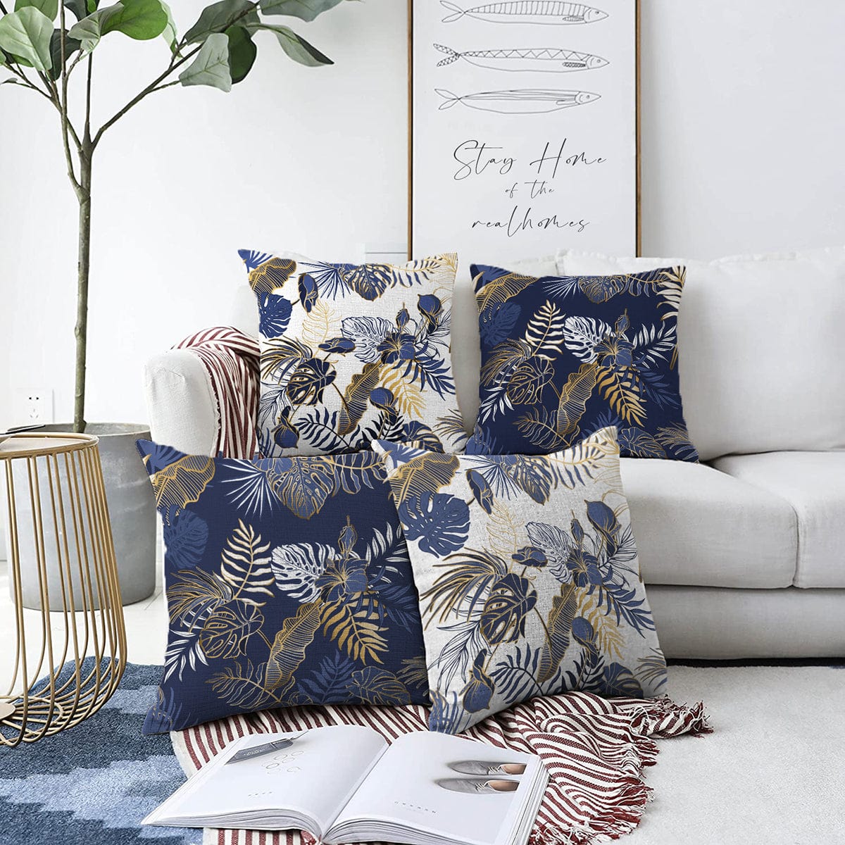 Set di 4 federe per cuscini decorativi Omer RKYK388 Multicolore, 43 x 43 cm