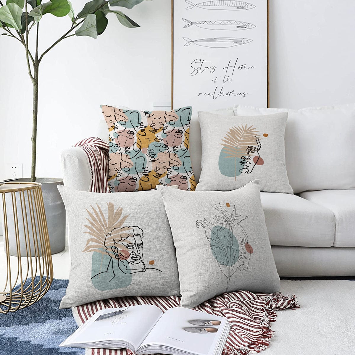 Set di 4 federe per cuscini decorativi Onur RKYK202 Multicolore, 43 x 43 cm
