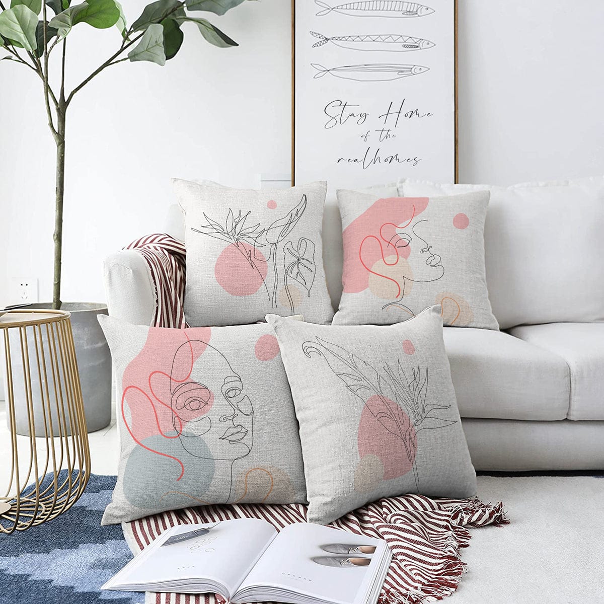 Set di 4 federe per cuscini decorativi Onur RKYK203 Multicolore, 43 x 43 cm