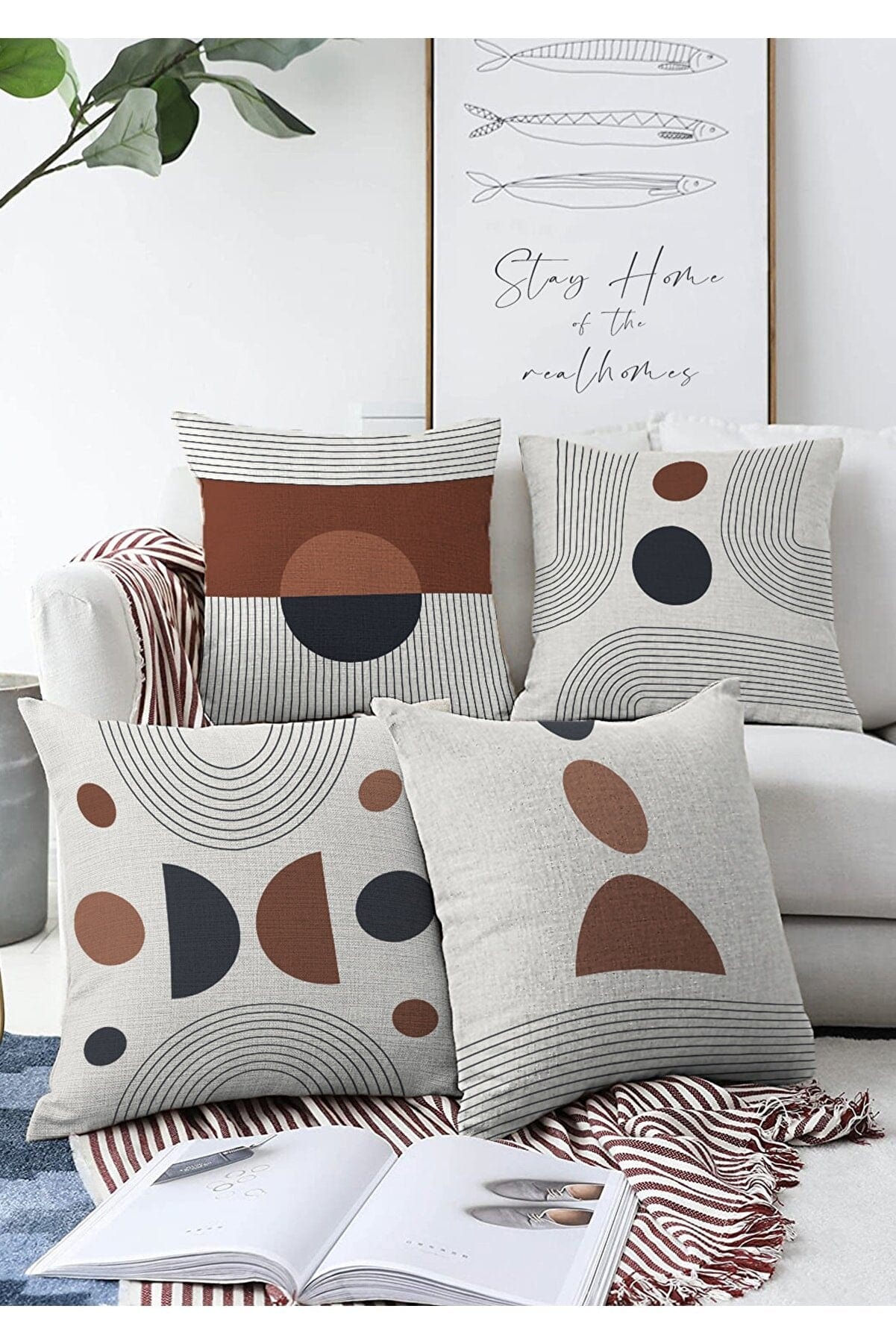 Set di 4 federe per cuscini decorativi Onur RKYK436 Multicolore, 43 x 43 cm
