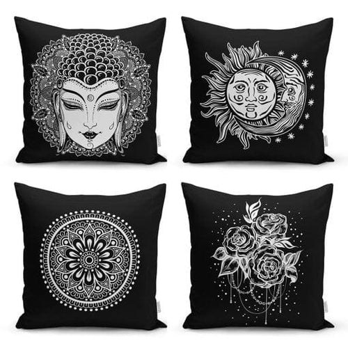 Set di 4 federe per cuscini decorativi Reyan RKYK26 Multicolore, 43 x 43 cm