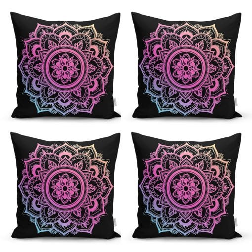Set di 4 federe per cuscini decorativi Reyan RKYK37 Multicolore, 43 x 43 cm