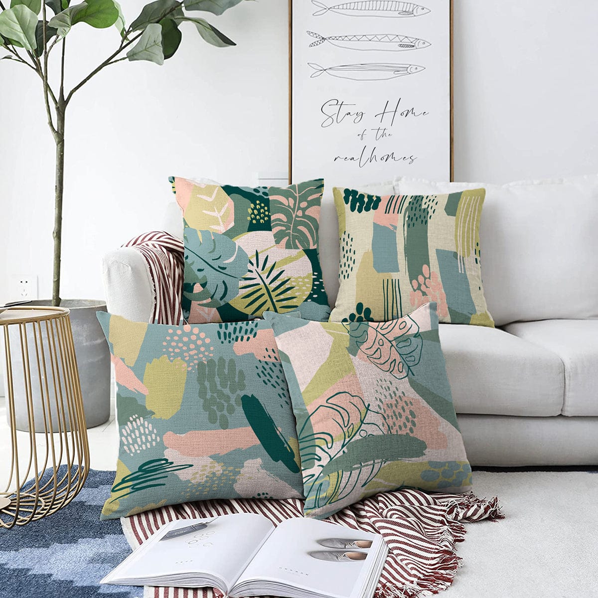 Set di 4 federe per cuscini decorativi Seher RKYK303 Multicolore, 43 x 43 cm