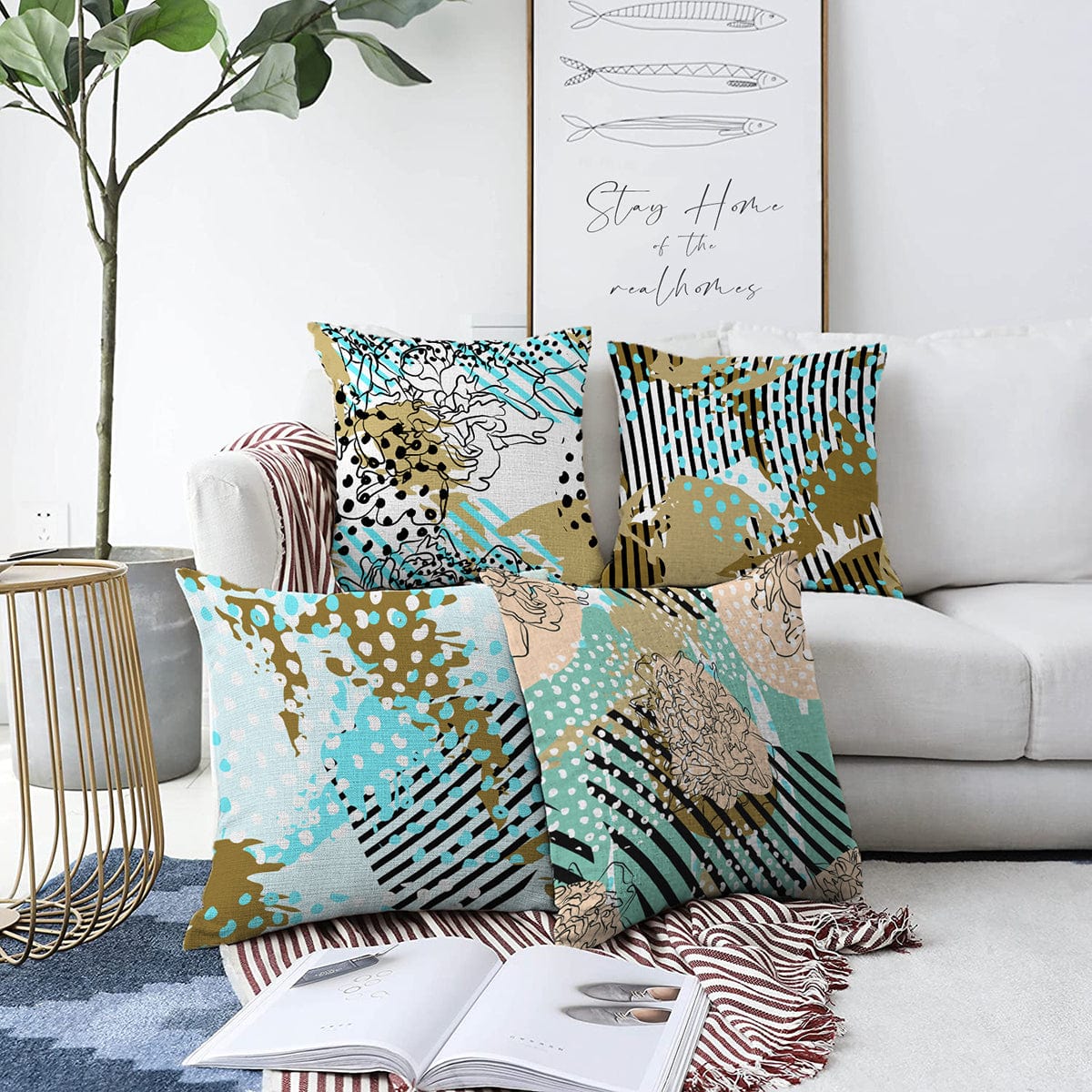 Set di 4 federe per cuscini decorativi Serap RKYK270 Multicolore, 43 x 43 cm