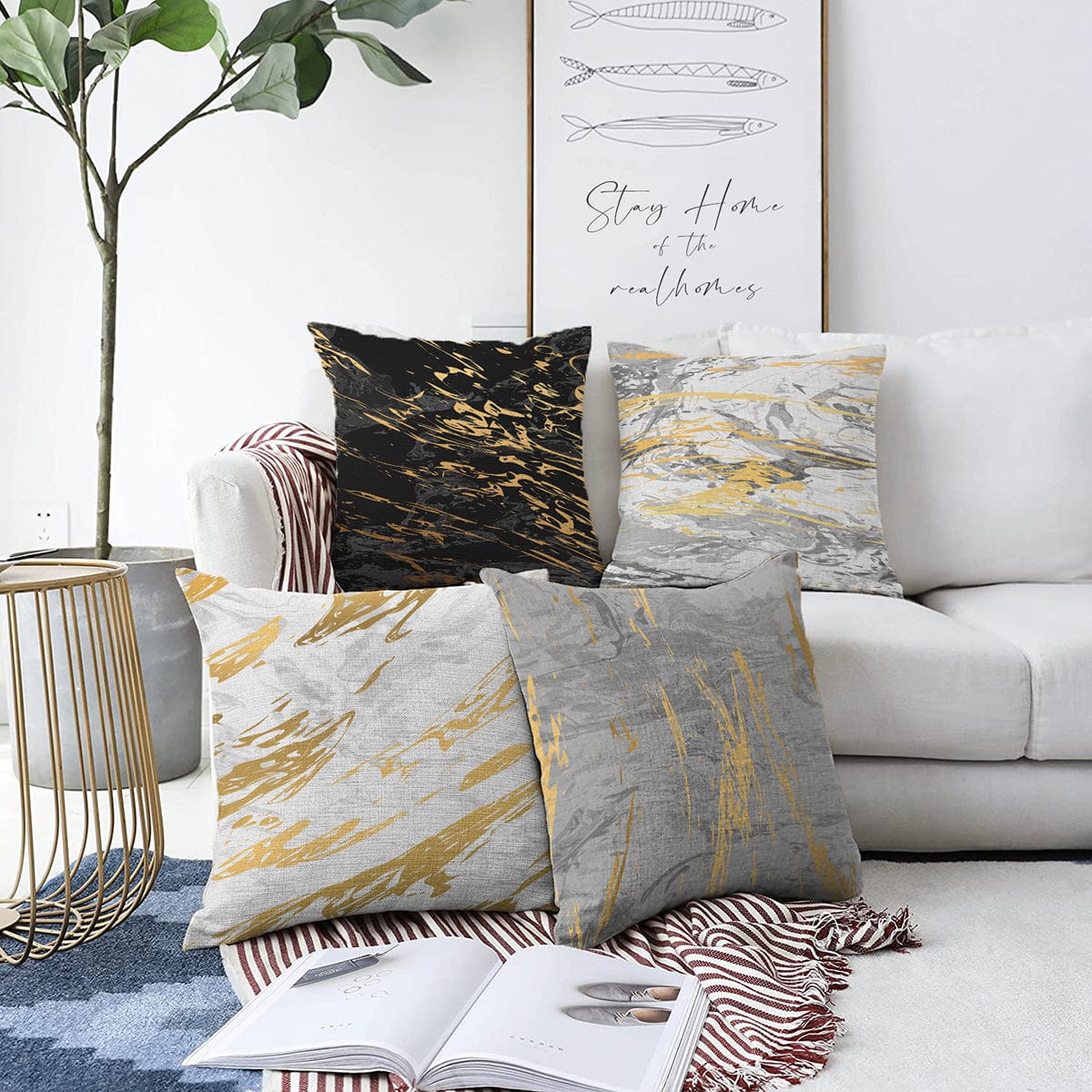 Set di 4 federe per cuscini decorativi Serap RKYK273 Multicolore, 43 x 43 cm