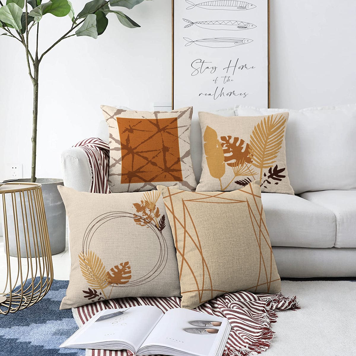 Set di 4 federe per cuscini decorativi Serenay RKYK18 Multicolore, 43 x 43 cm