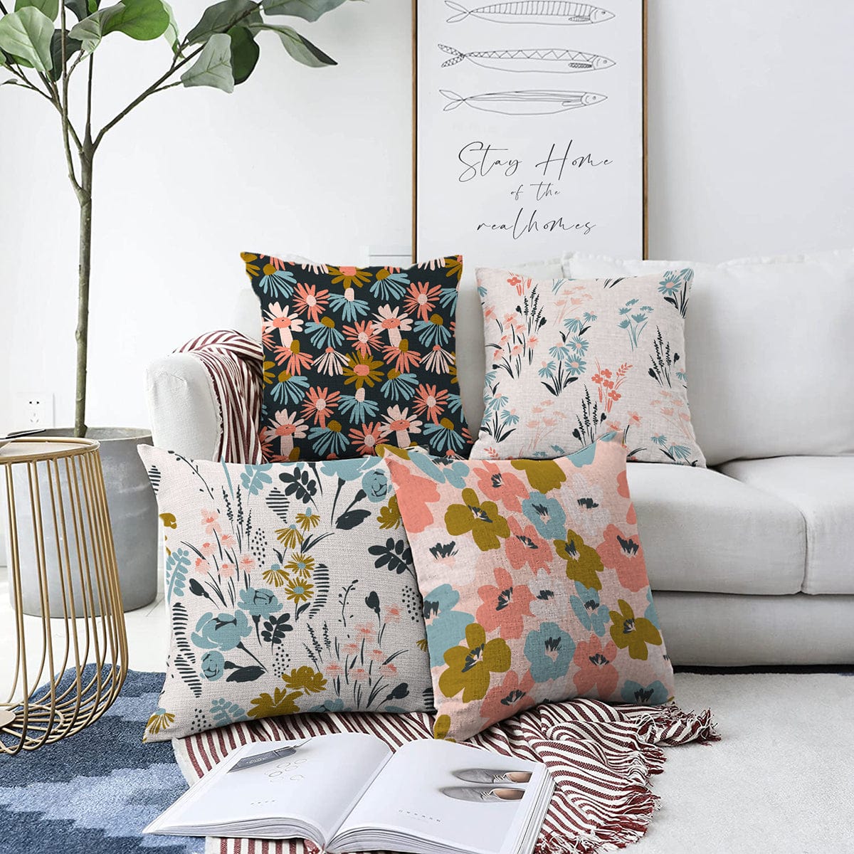 Set di 4 federe per cuscini decorativi Sonil RKYK290 Multicolore, 43 x 43 cm