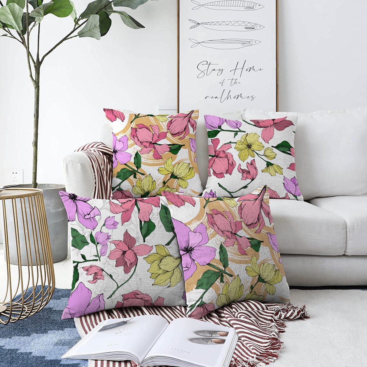 Set di 4 federe per cuscini decorativi Umay RKYK406 Multicolore, 43 x 43 cm