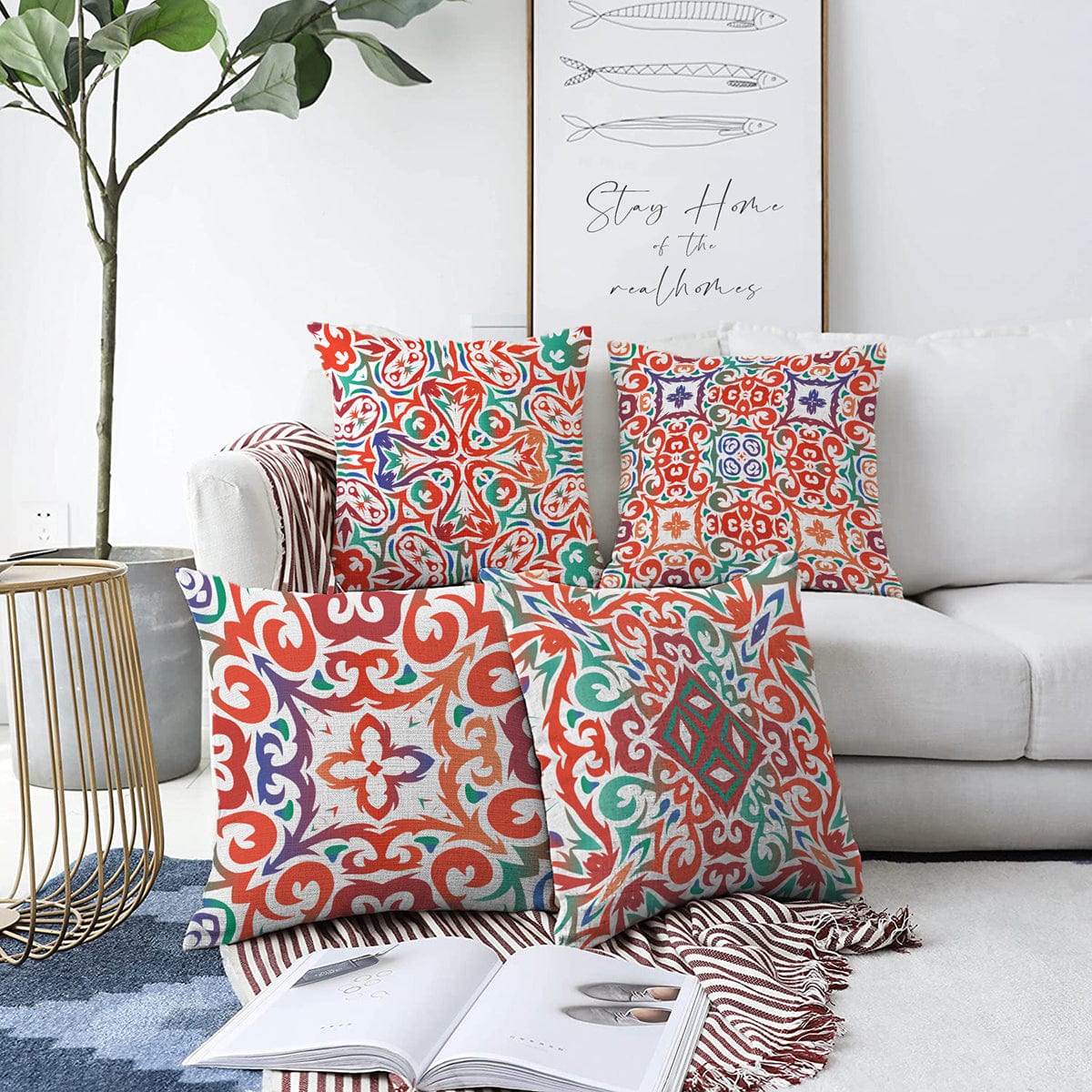 Set di 4 federe per cuscini decorativi Umut RKYK413 Multicolore, 43 x 43 cm