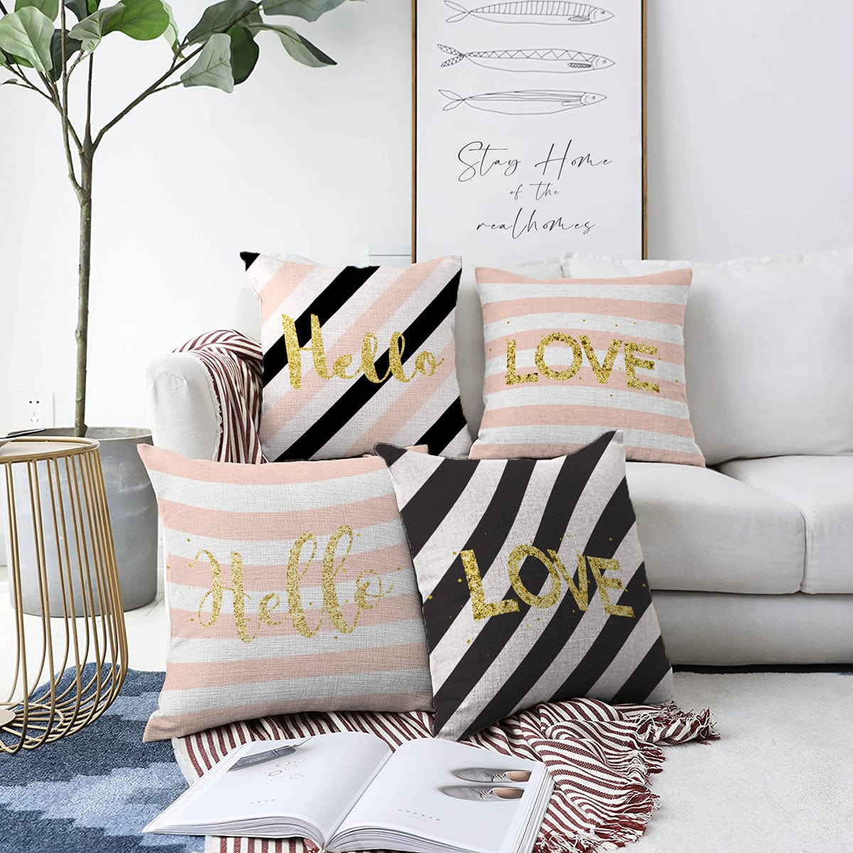 Set di 4 federe per cuscini decorativi Umut RKYK414 Multicolore, 43 x 43 cm