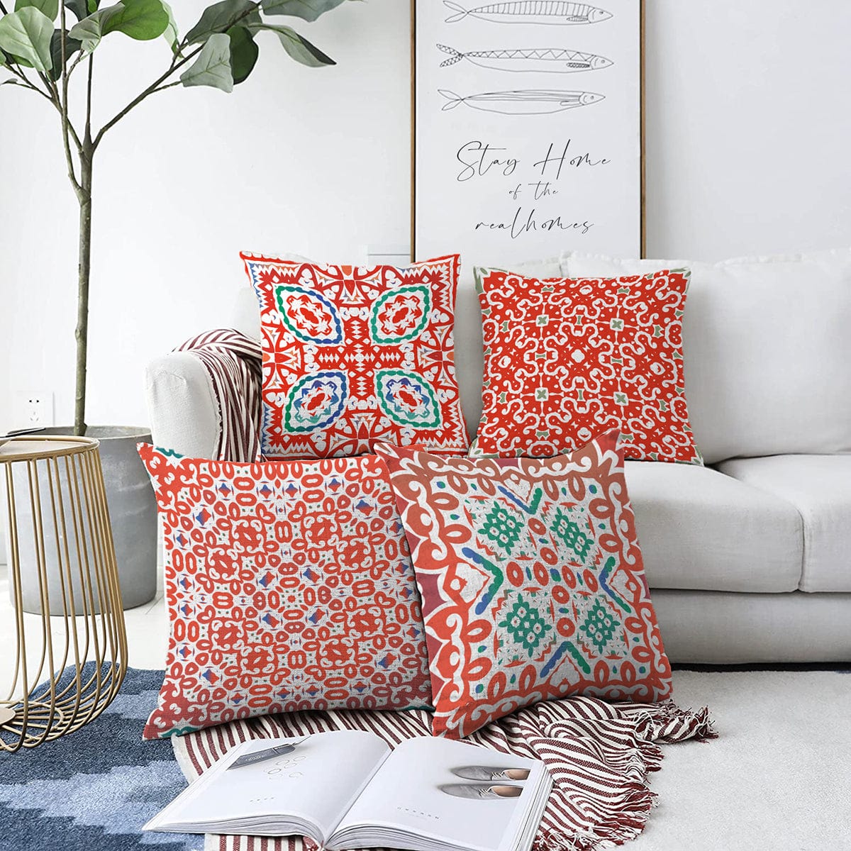 Set di 4 federe per cuscini decorativi Umut RKYK415 Multicolore, 43 x 43 cm