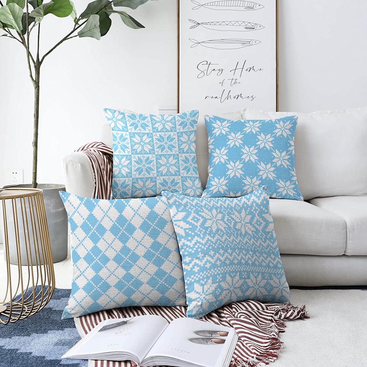 Set di 4 federe per cuscini decorativi Yaman RKYK304 Multicolore, 43 x 43 cm