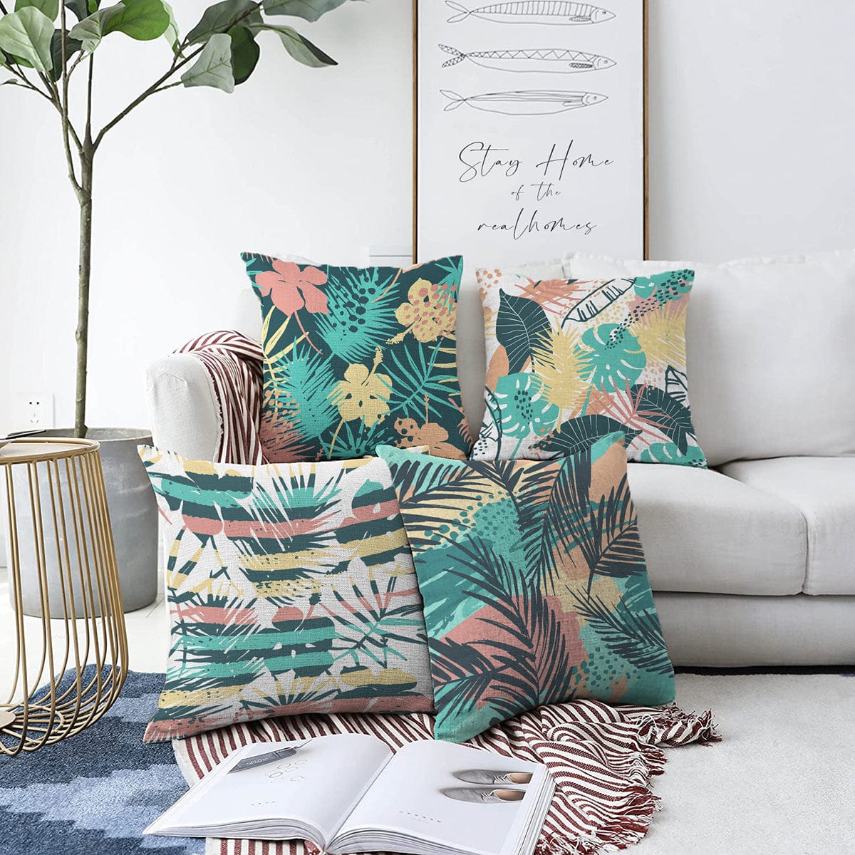 Set di 4 federe per cuscini decorativi Yaman RKYK305 Multicolore, 43 x 43 cm