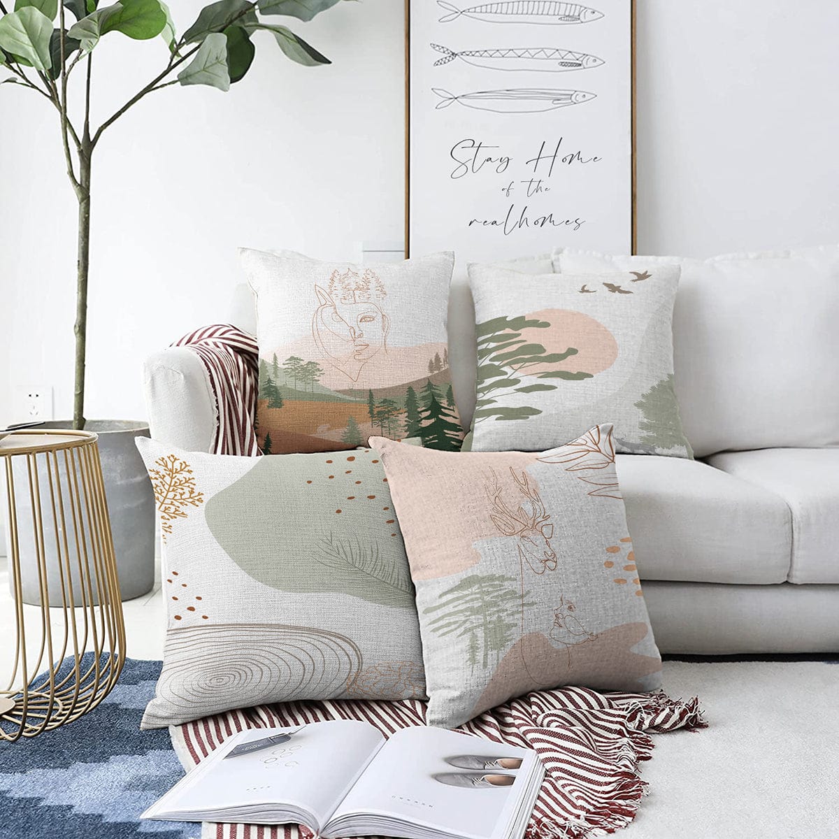 Set di 4 federe per cuscini decorativi Yaman RKYK309 Multicolore, 43 x 43 cm