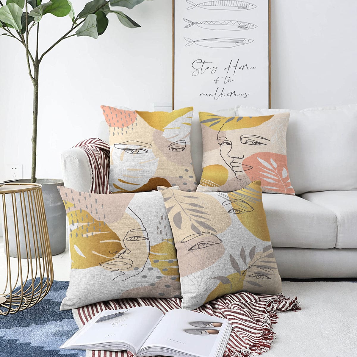 Set di 4 federe per cuscini decorativi Zerrin RKYK298 Multicolore, 43 x 43 cm