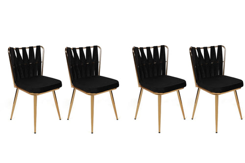 Set di 4 sedie da pranzo in velluto Kuşaklı-211 V4 Nero