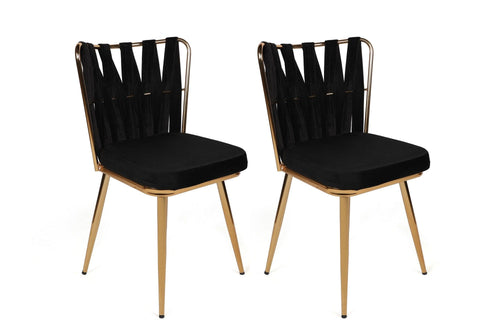 Set di 4 sedie da pranzo in velluto Kuşaklı-211 V4 Nero (1)