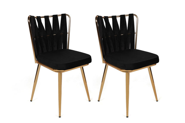 Set di 4 sedie da pranzo in velluto Kuşaklı-211 V4 Nero (1)