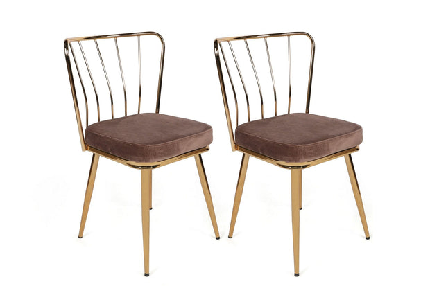 Set di 4 sedie da pranzo in velluto Yıldız-927 V4 Marrone (3)