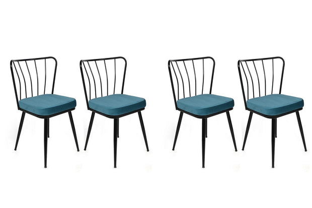 Set di 4 sedie da pranzo in velluto Yıldız-952 V4 Blu