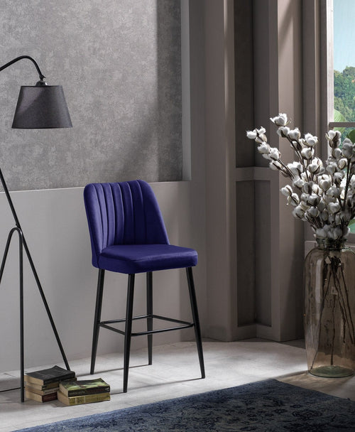 Set di 4 sgabelli da bar in velluto Vento Blu